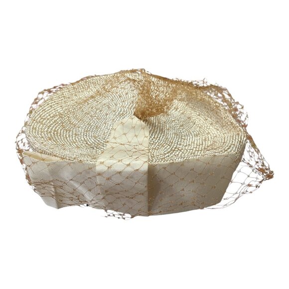 Vintage 1950s Valerie Modes Women’s Hat 22.5 Cream Straw Veil Bow 8” Prop - Picture 1 of 6